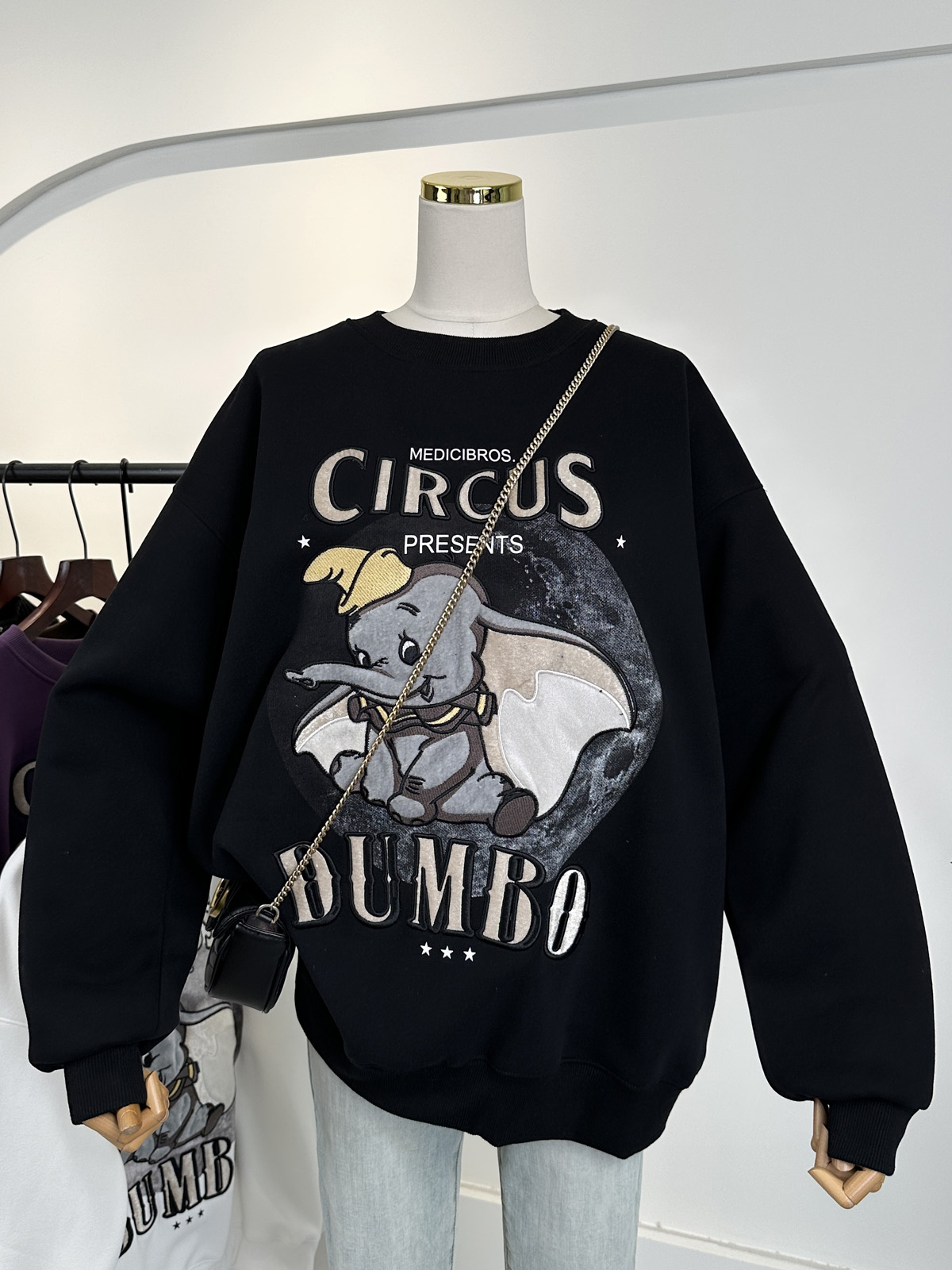 韓國時尚卡通刺繡寬鬆大碼圓領套頭衫加絨加厚衛衣女秋冬2023新款