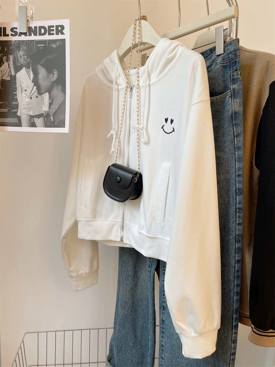 雙層帽新氧棉2023春秋刺繡個性設計感短款外套女韓版連帽開衫上衣