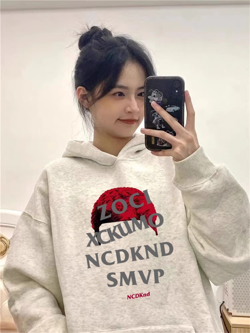 重磅純棉銀狐絨秋冬加絨加厚衛衣女2023新款灰色連帽美式寬鬆