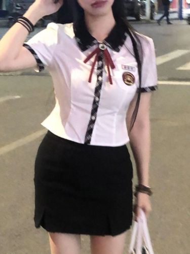 ！韩系学院风秋季辣妹女高jk制服衬衫高腰百褶包臂半身裙