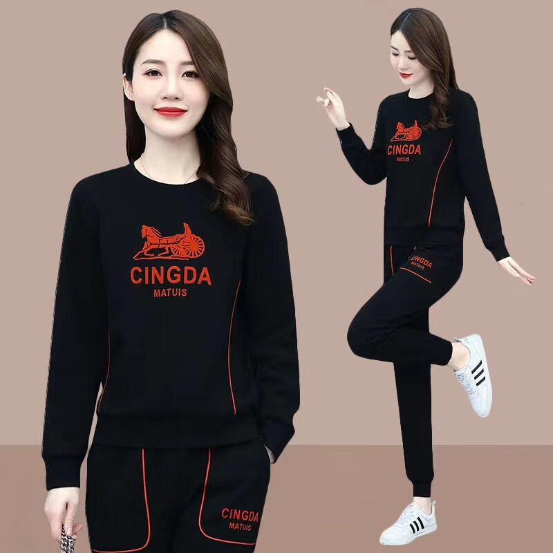 春秋季運動服套裝女2023新款韓版寬鬆大碼女裝休閒時尚兩件套