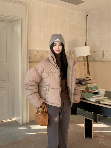 Actual shot of new winter retro American style small stand-up collar short down jacket for women