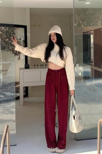 Actual shot ~ Maillard corduroy autumn and winter coffee color outfit plus velvet trousers slimming long legs wide leg pants for women