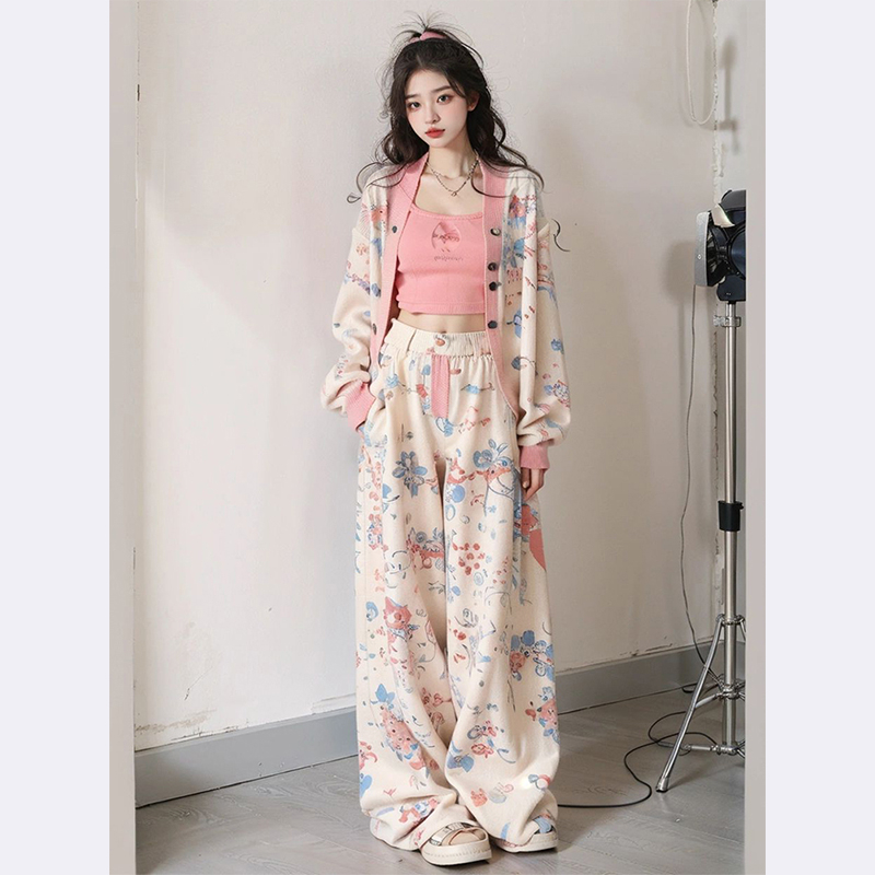This year's trendy beautiful small fragrant fashion suit pants new high-end small dress printed two-piece set for women