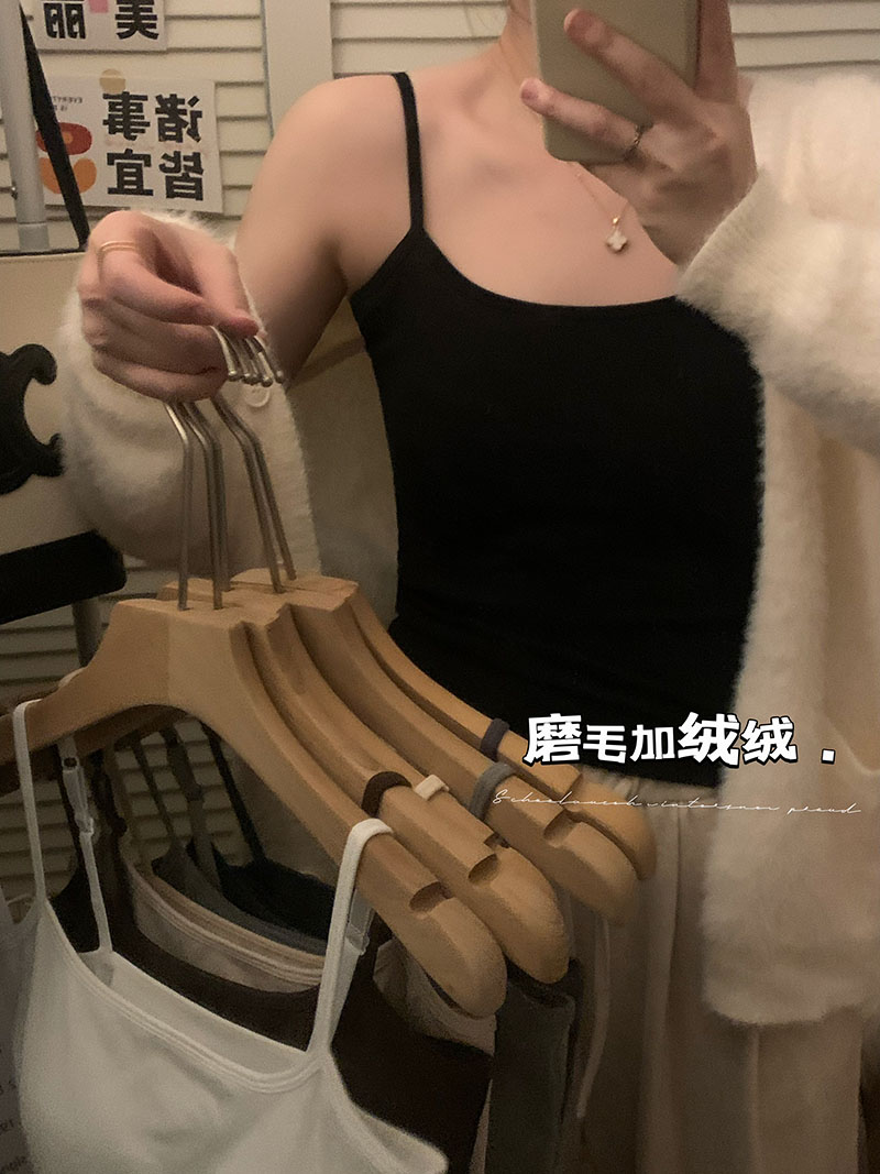 實拍加絨加厚保暖吊帶遮副乳帶胸墊背心修身顯瘦內搭打底上衣