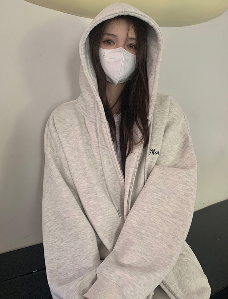 310克仿棉交織布不起球 冬季加絨衛衣女連帽字母刺繡後包條雙層帽