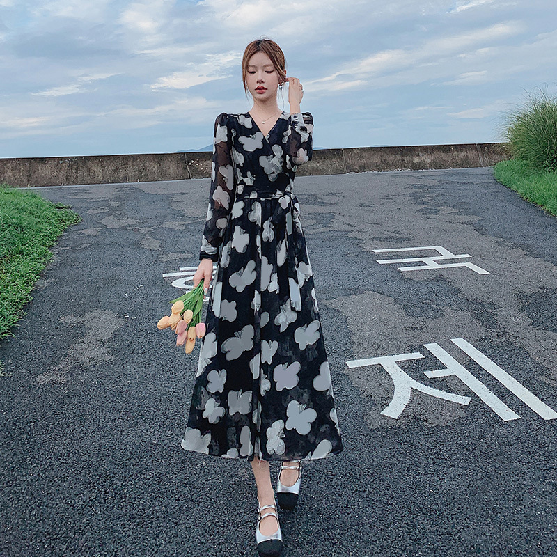 性感辣媽辣妹長袖顯瘦法式韓版氣質波西米亞開叉歐美新款度假風