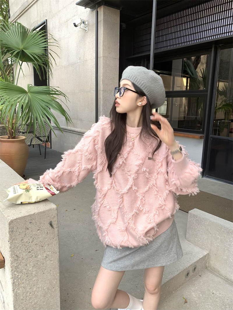 實拍  冬日時髦少女流蘇鬚鬚炒雞厚實毛衣