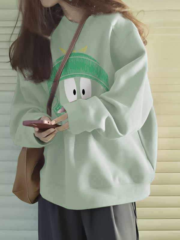純棉華棉複合淺綠多巴胺秋季衛衣女美式寬鬆圓領小個子上衣