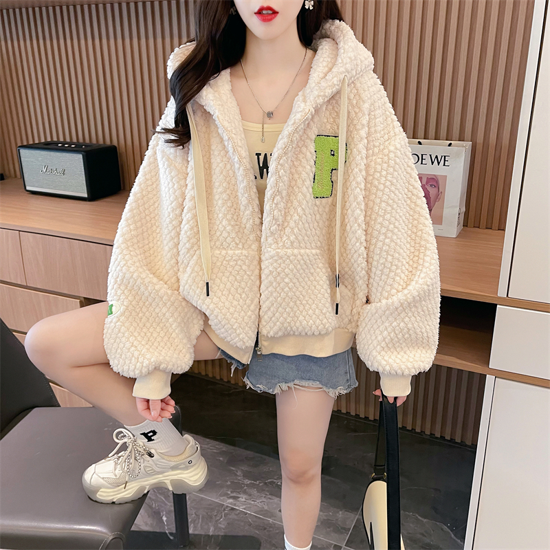 實拍 加絨雙面絨開衫外套女新款秋冬洋氣百搭寬鬆慵懶風上衣