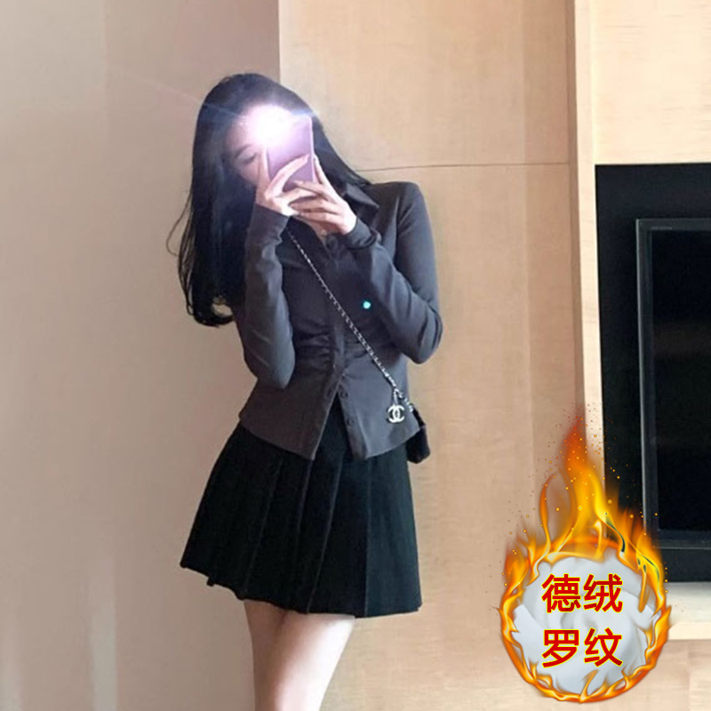 秋冬德絨純欲風保暖襯衫女長袖襯衣設計感辣妹內搭上衣
