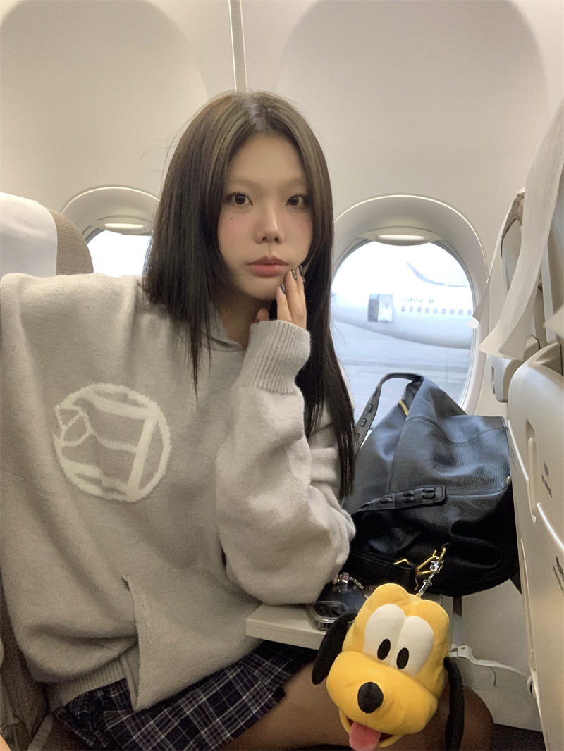 實拍~ 原創 美式慵懶風百搭小眾設計感連帽針織毛衣