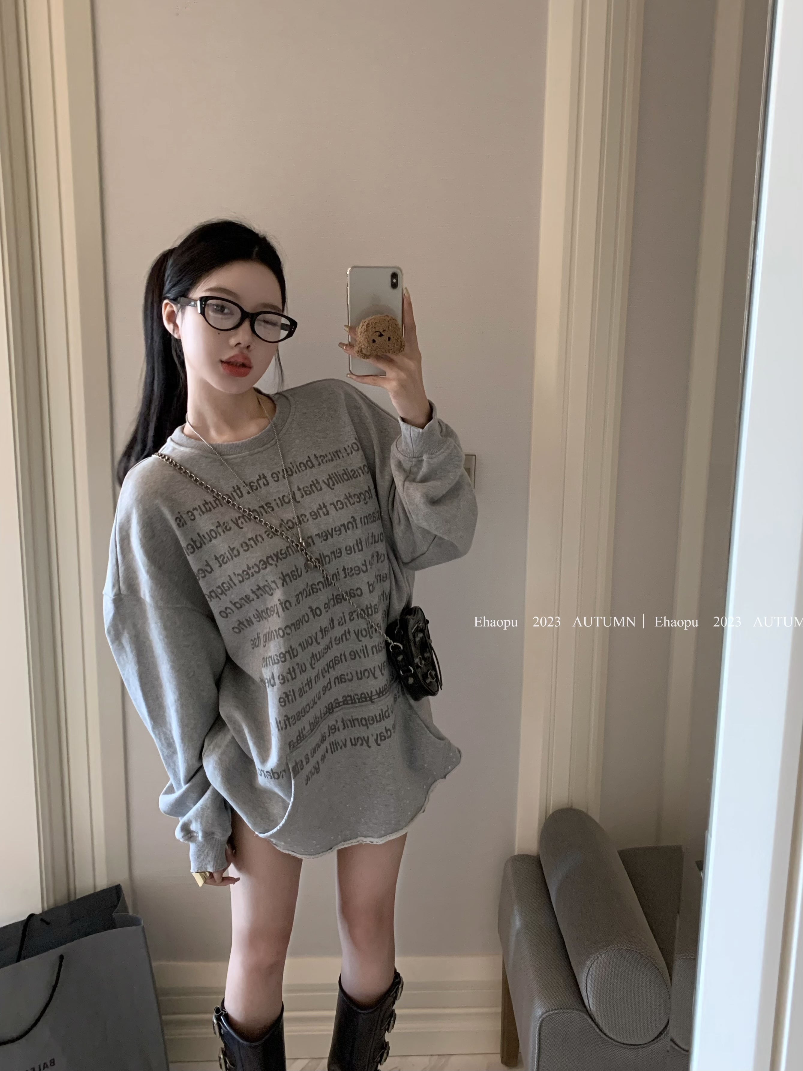 實拍 做舊印花衛衣寬鬆美式復古加厚圓領上衣