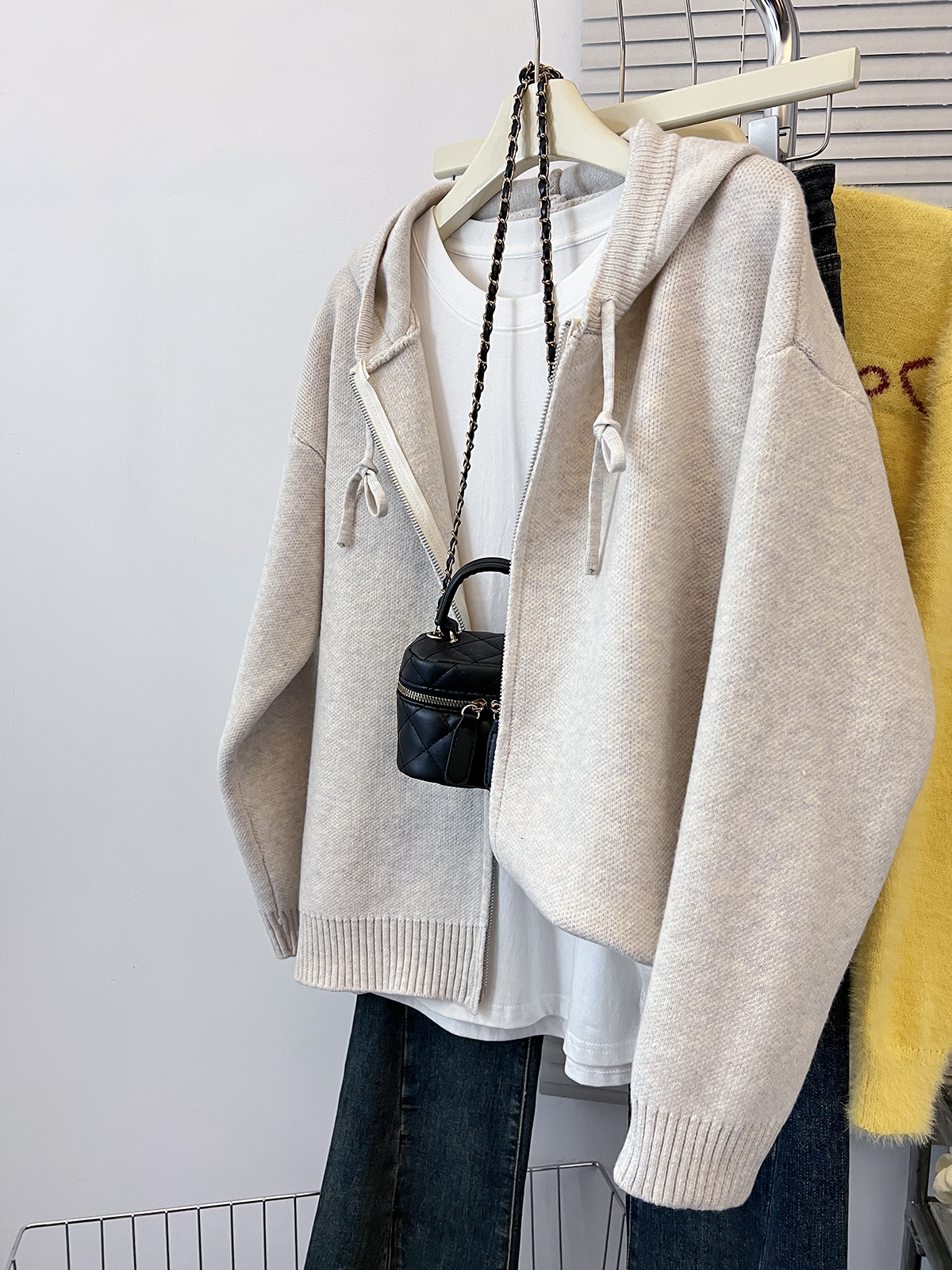Actual shot - autumn and winter lazy style loose hooded knitted cardigan coat petite top sweater for women