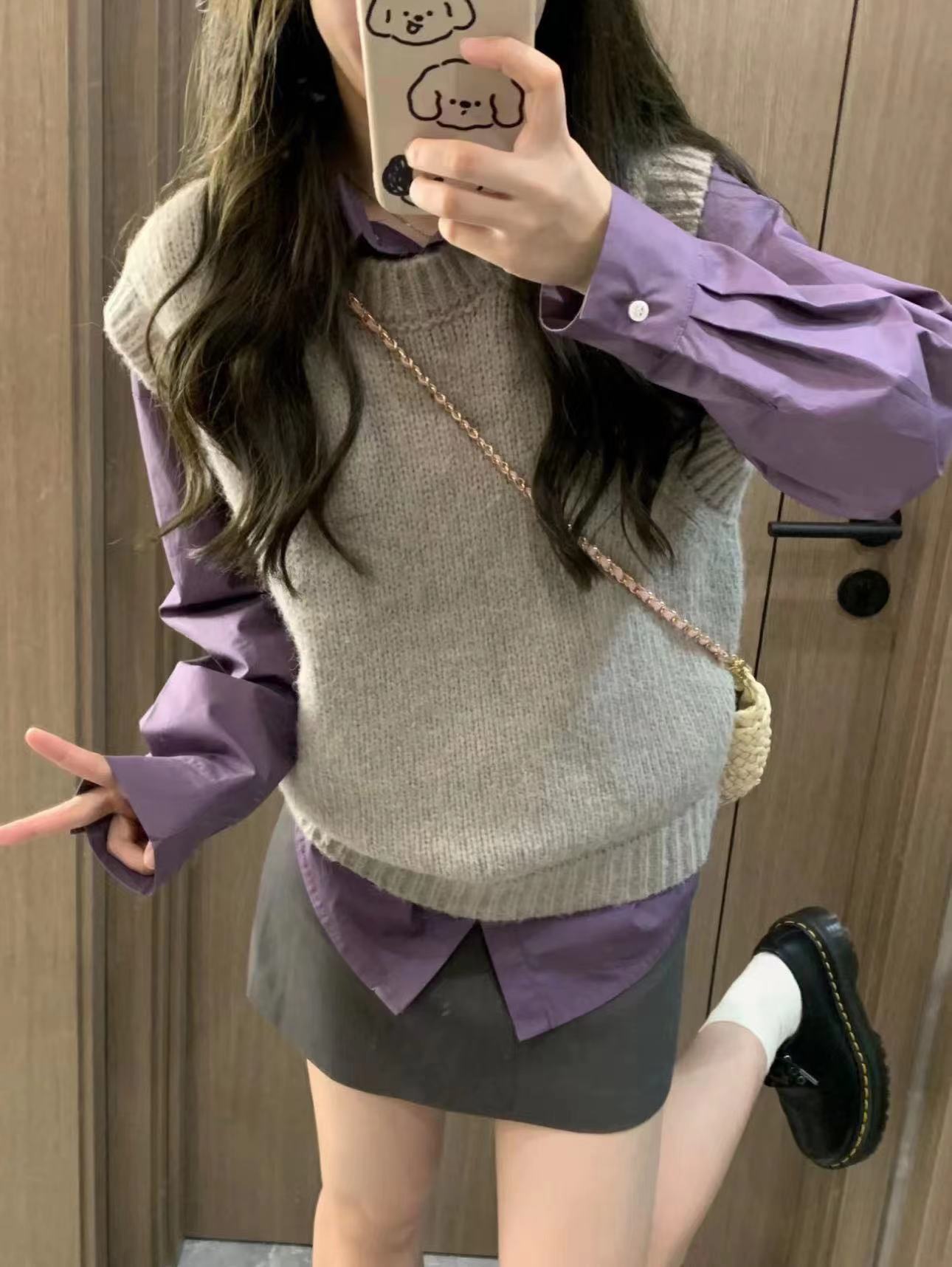 Retro round neck sweater vest autumn 2023 new women's loose temperament simple sleeveless lazy style sweater