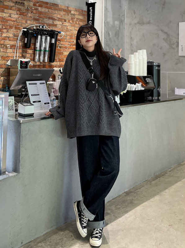 復古洋氣紅色麻花毛衣外穿女中長款秋冬加厚寬鬆慵懶風2023年新款