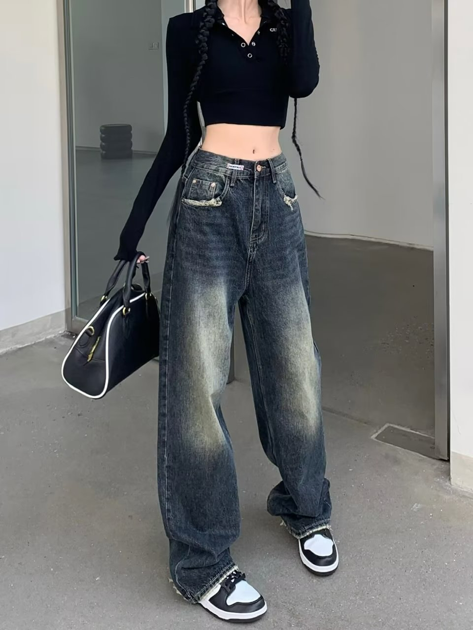 女ins春季百搭文藝簡約日系流行新款氣質時尚牛仔褲潮流原宿慵懶