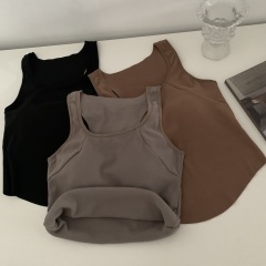 Photographed Fall/Winter Fleece Self-Heating Undershirt for Women, Seamless Backless Top, Outerwear with Extra Fleece, Warm Knit Base Layer, Sleeveless Blouse