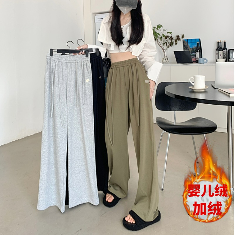 秋冬韓版寬鬆新氧棉複合高腰寬鬆休閒拖地褲加絨休閒運動款女