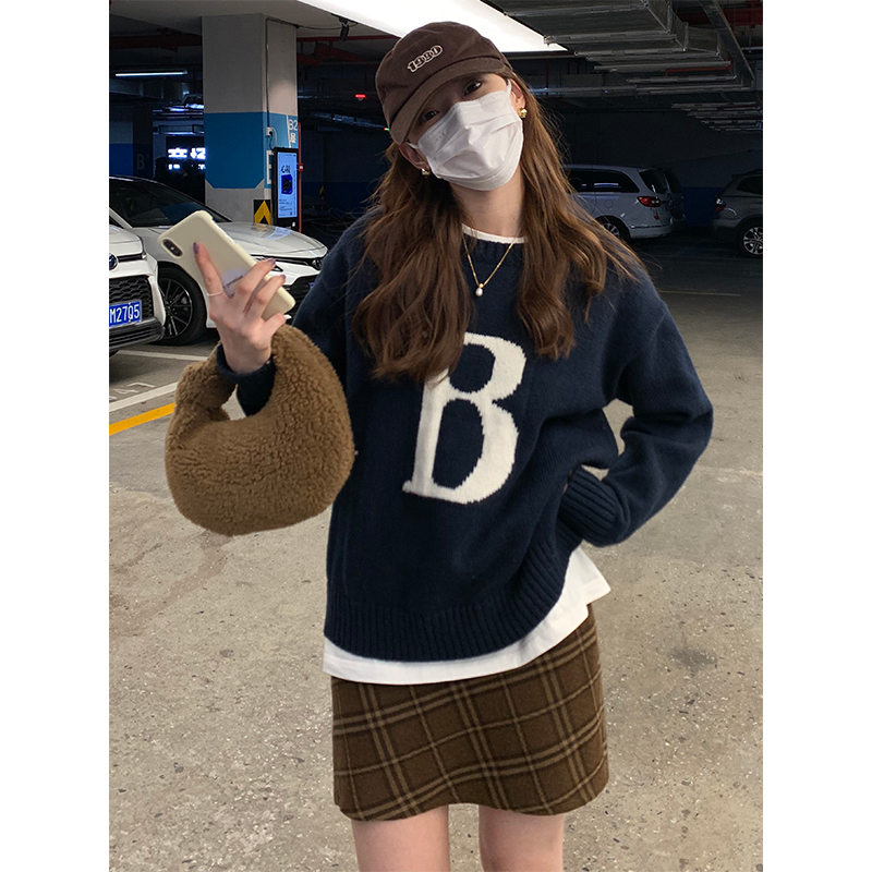 實拍秋冬復古兩件套韓系ins洋氣軟糯針織上衣+撞色短裙包臀裙套裝