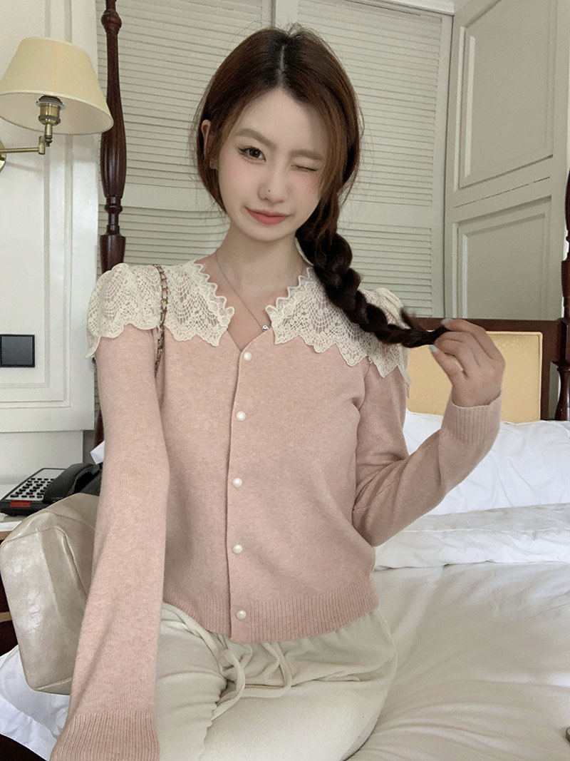 Real shot Korean style sweet retro knitted sweater single breasted cardigan autumn and winter versatile sweater