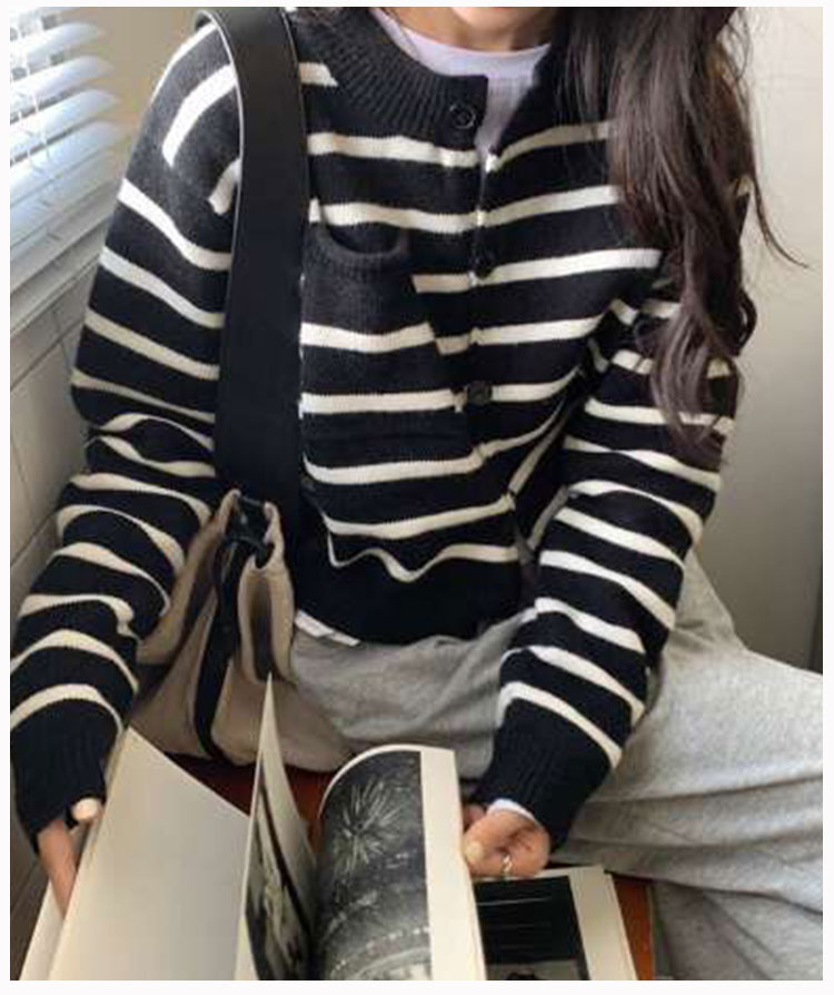 優質 秋冬韓系條紋針織毛衣外套女修身顯瘦別致甜美辣妹小眾