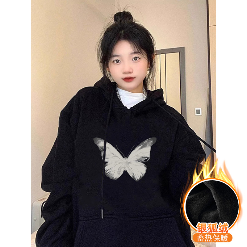 華棉複合銀狐絨 秋冬新款連帽衛衣女
