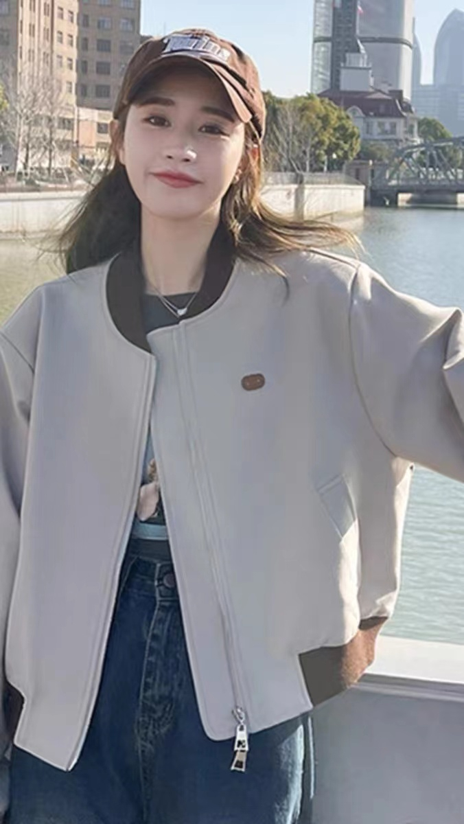 華棉複合牛奶絲薄款棒球服外套女春秋薄款街頭短款撞色夾克
