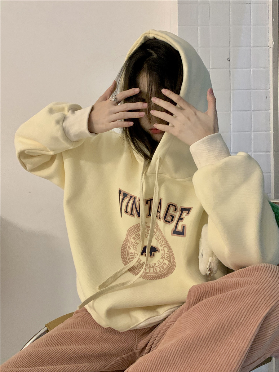 實拍！連帽秋冬上衣套頭卡通圖案韓版加絨加厚衛衣女