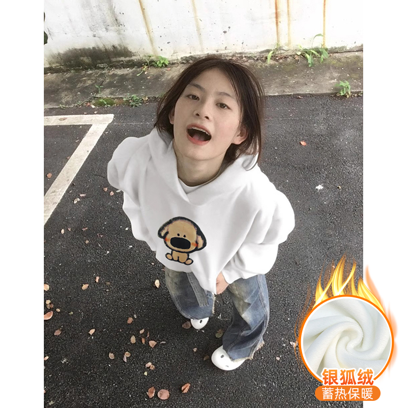 華棉複合銀狐絨 秋冬季寬鬆印花連帽衛衣