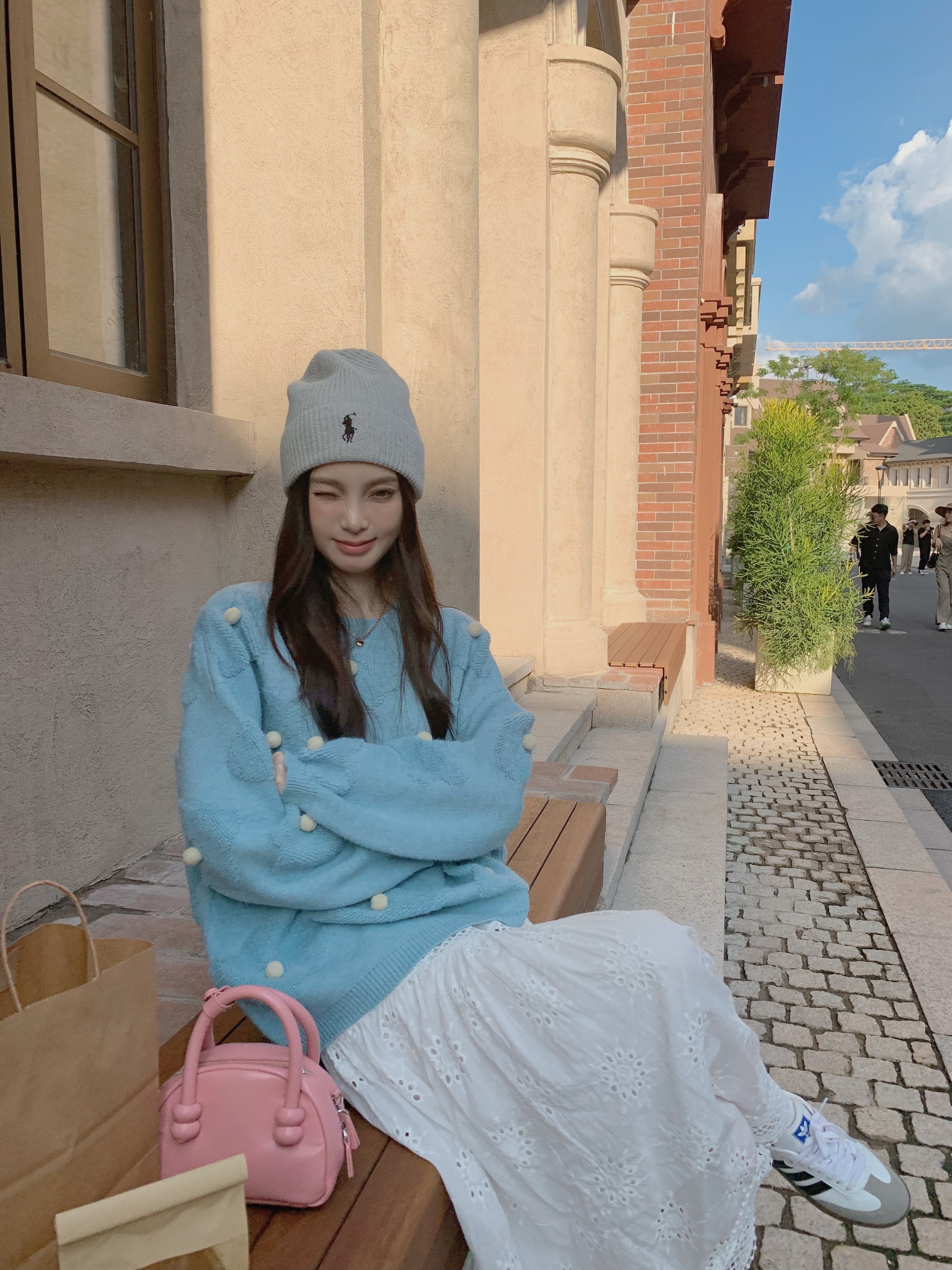 實拍  元氣少女可愛花朵球球厚實套頭毛衣外套
