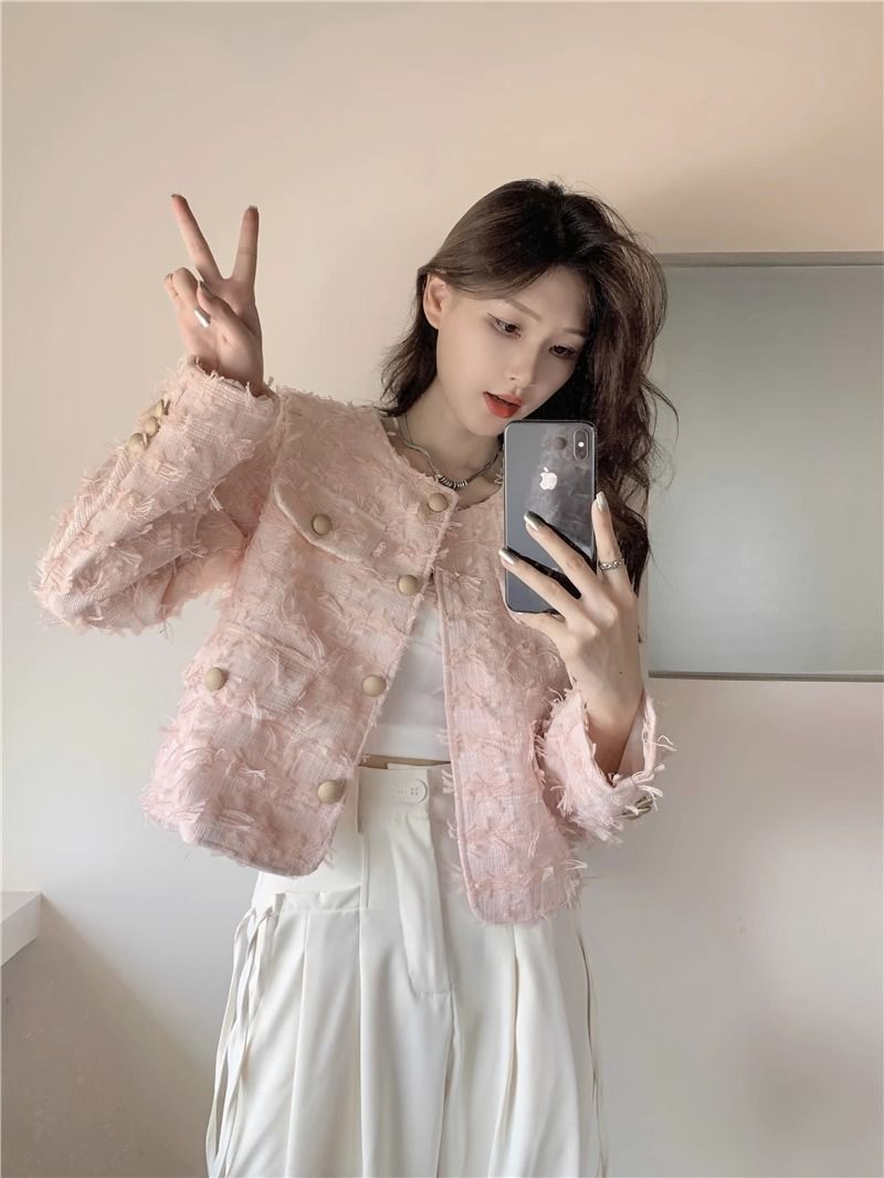小香風短外套女秋季2023新款氣質流蘇設計感小眾寬鬆別致長袖上衣