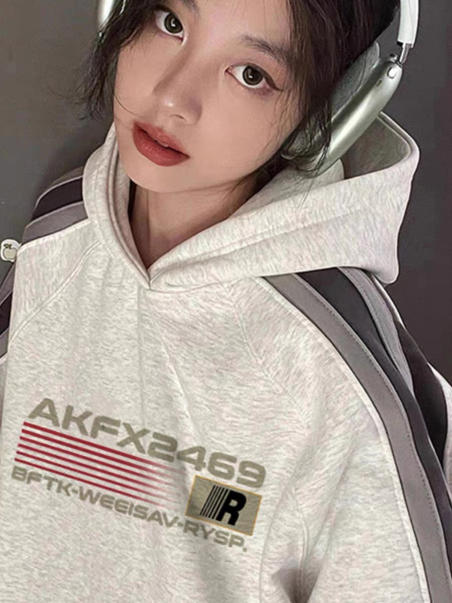 掌柜牆裂推薦！美式潮牌連帽衛衣女秋冬2023新款插肩袖上衣潮