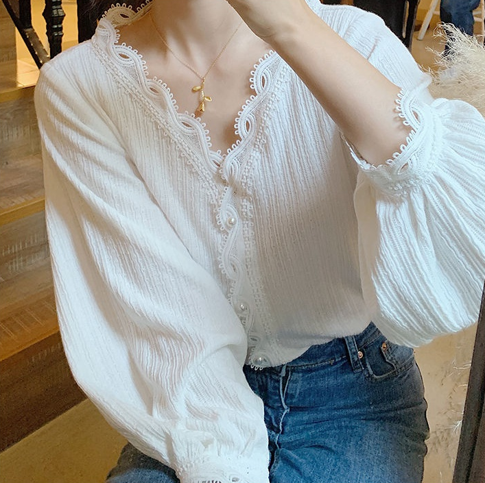 秋裝新款大碼女裝小眾設計感長袖V領胖妹妹襯衫M-4XL200斤
