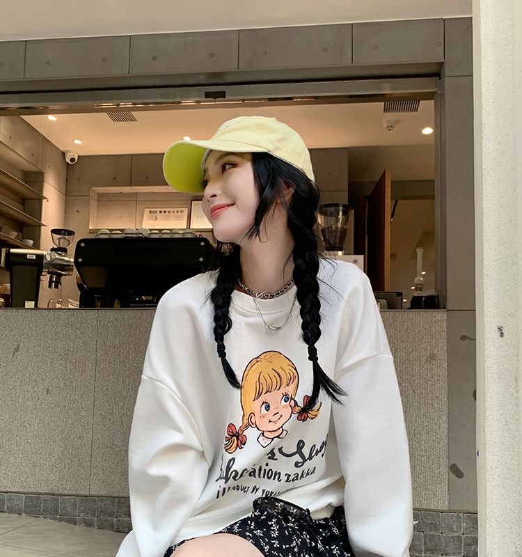 加絨 薄款長袖衛衣女圓領印花t恤女