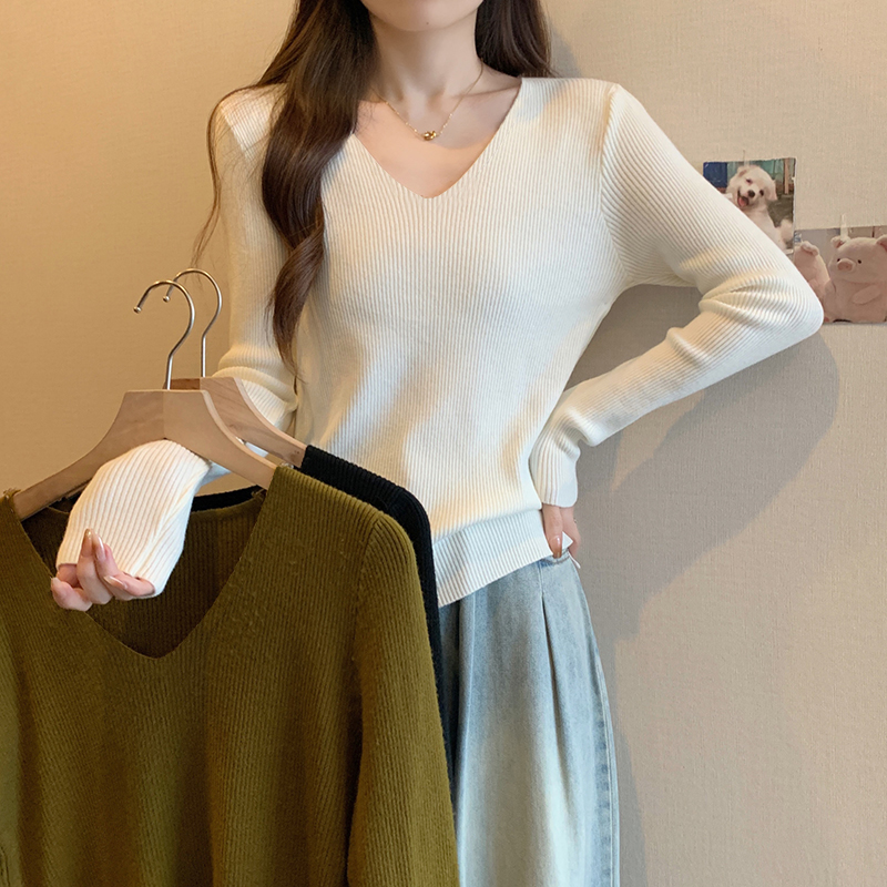 Actual shot of 2023 autumn and winter new plus size women's fat mm versatile right shoulder small machine knitted bottoming sweater top