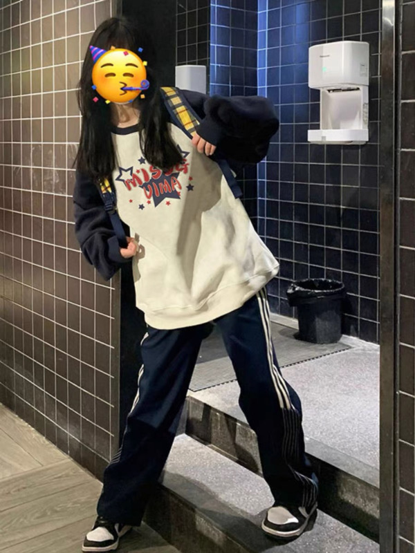 美式女秋冬季可愛卡通kitty凱蒂貓印花連帽衛衣寬鬆街頭情侶外套