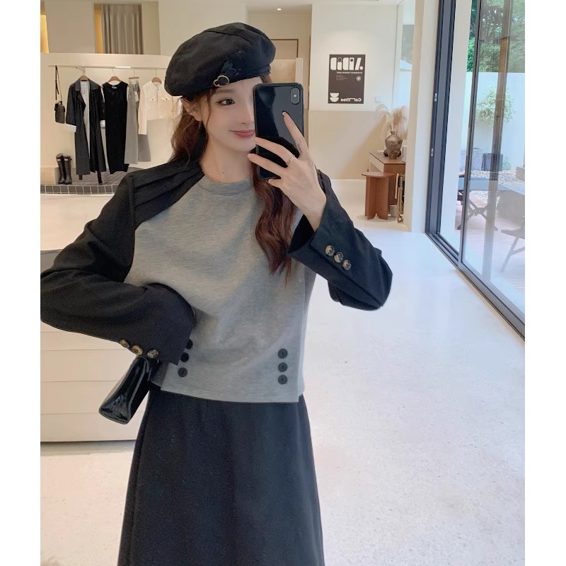 原做工大碼女裝胖mm顯瘦長袖撞色上衣2023新款秋季新款高級感