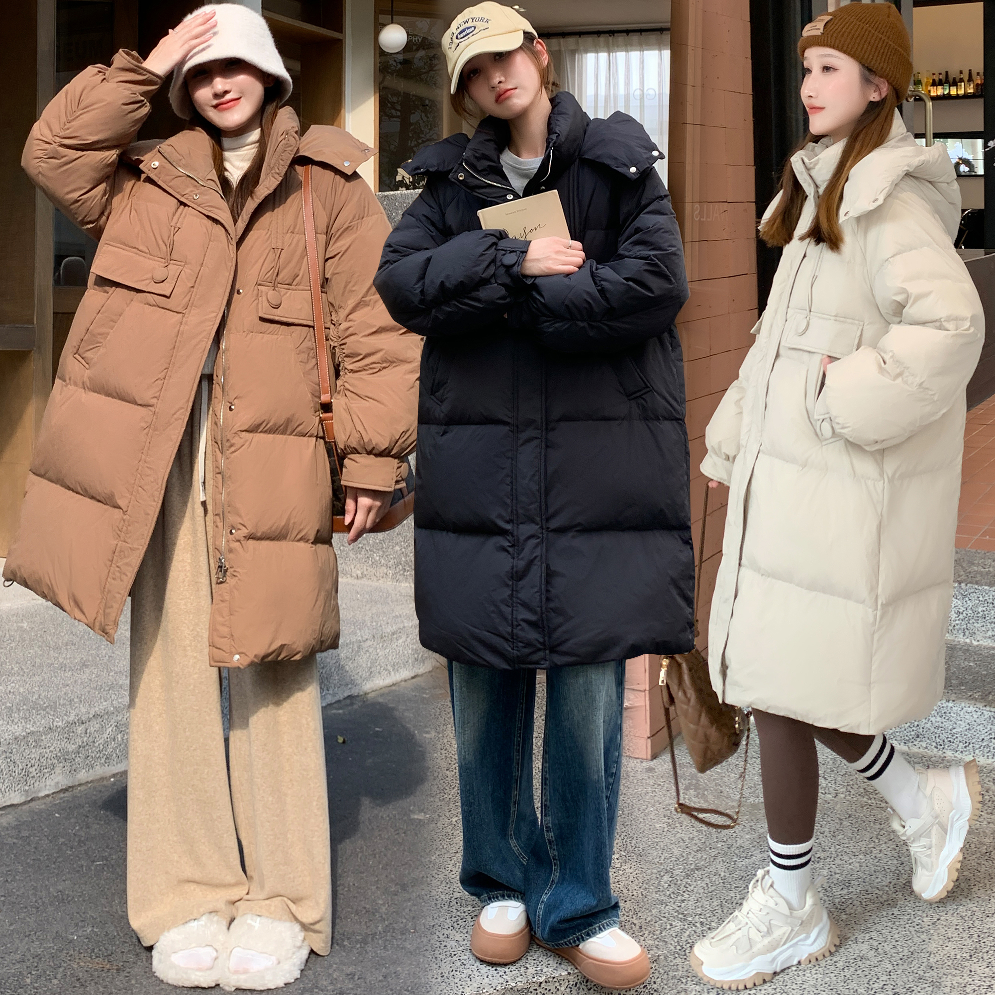 9902實拍90白鴨羽絨服女冬季中長款連帽時尚百搭保暖外套