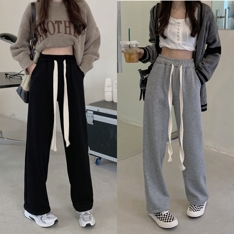 實拍 高腰韓版加絨衛褲寬鬆百搭休閒長褲
