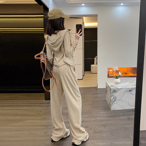 Hooded Jacket Fashion Socialite  Autumn High-end Loose Casual Pants Two-piece Set for Women