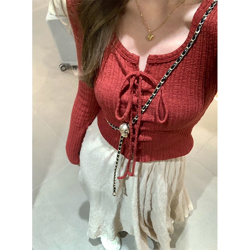 Original fabric Tmall quality early spring new pure desire gentle wind lace slimming short bottoming shirt top