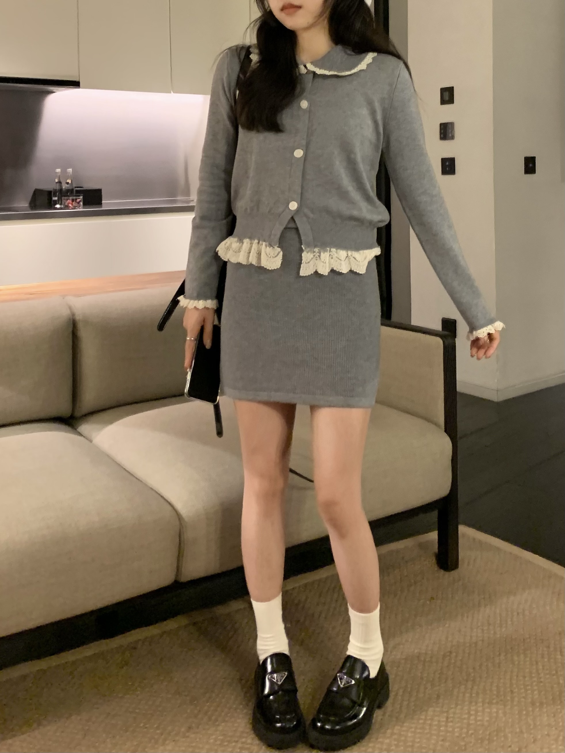 實拍～sst系少女感重工毛線針織衫短裙套裝