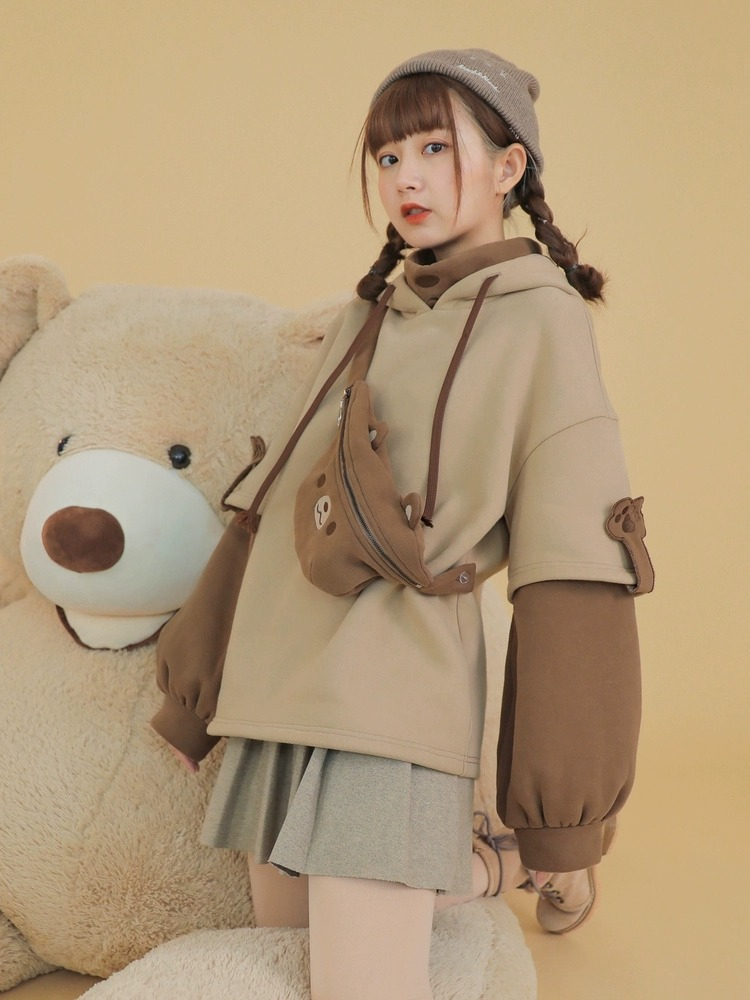 假兩件衛衣加絨上衣設計感可愛軟妹女裝秋冬2023新款