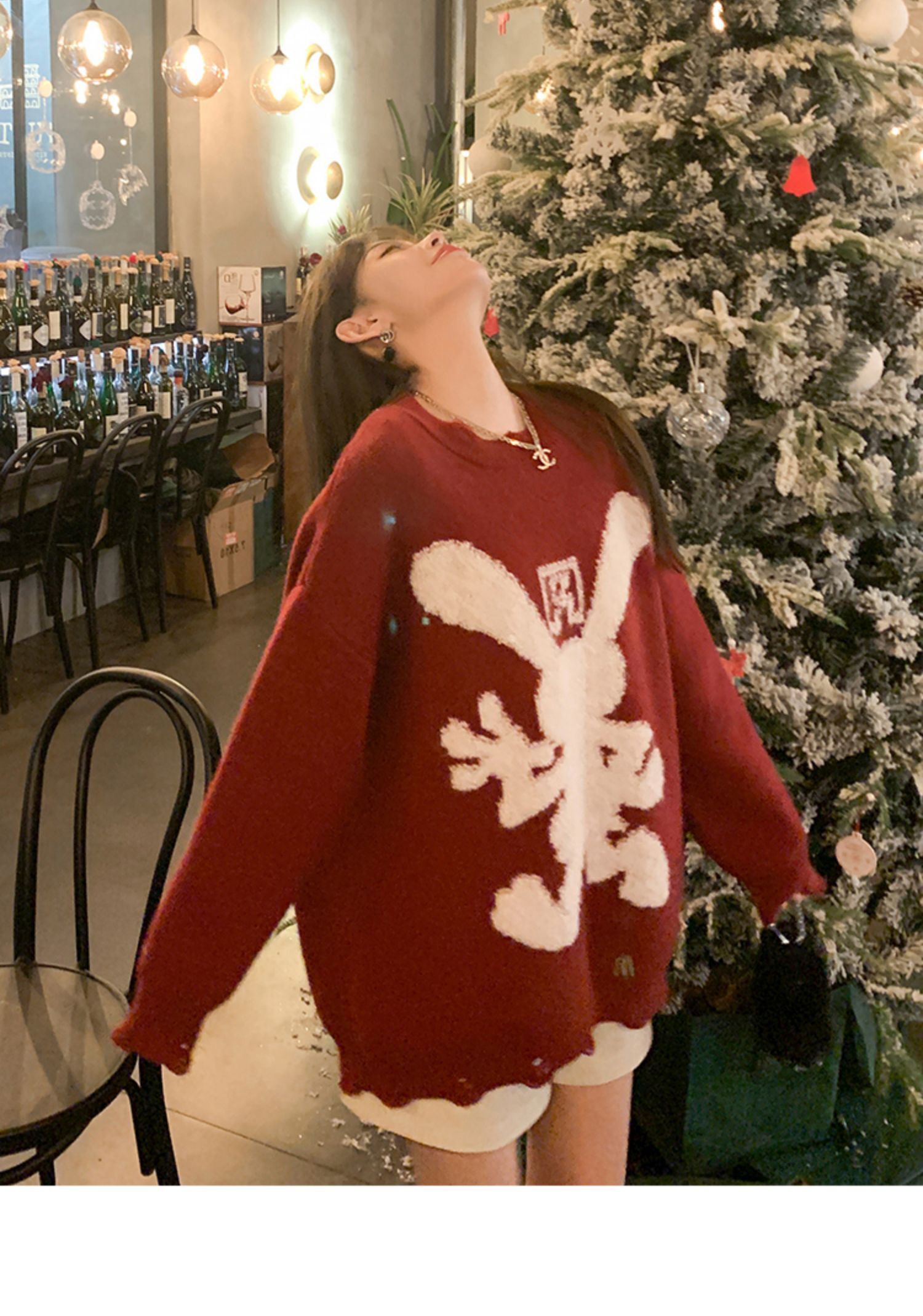 今年流行大兔子漂亮高級感超好看慵懶風紅色聖誕套頭毛衣針織衫女