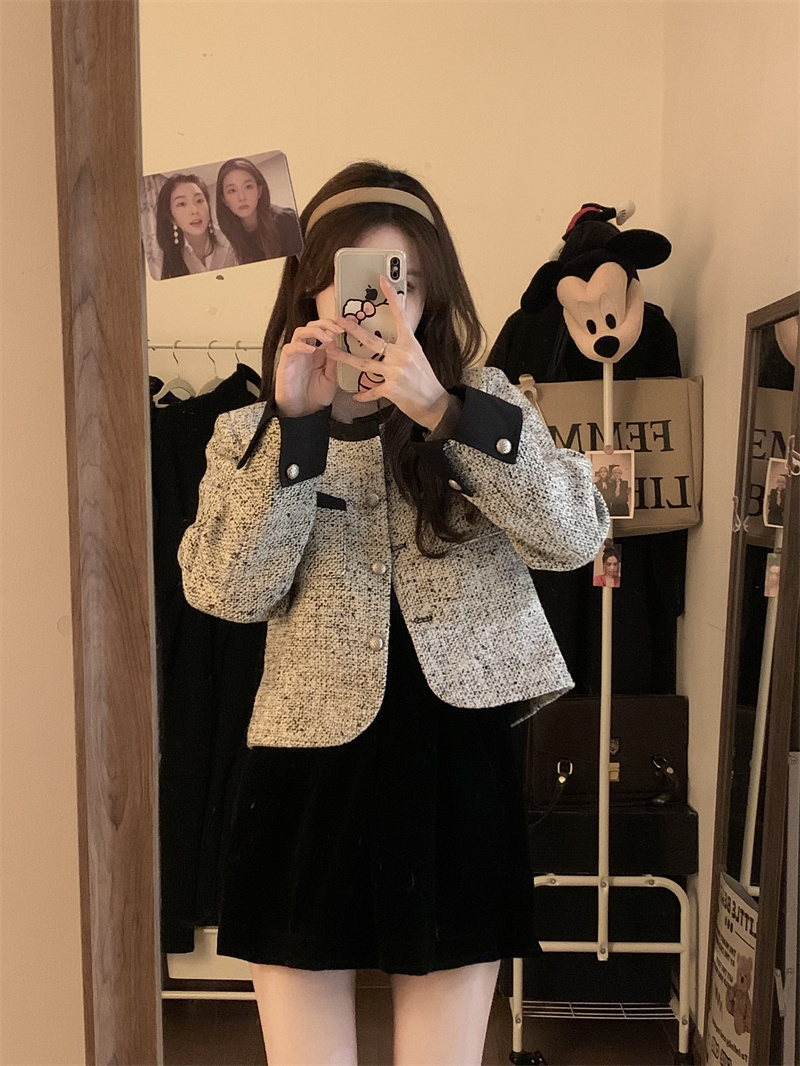 實拍~小香風外套女高級感秋冬百搭2023小個子法式毛呢外套