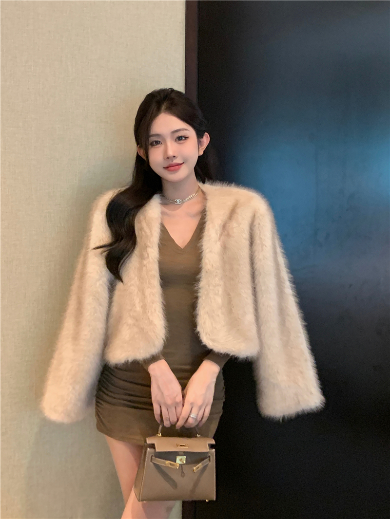 實拍~時尚高級感毛毛皮草女冬季新款寬鬆加厚外套女
