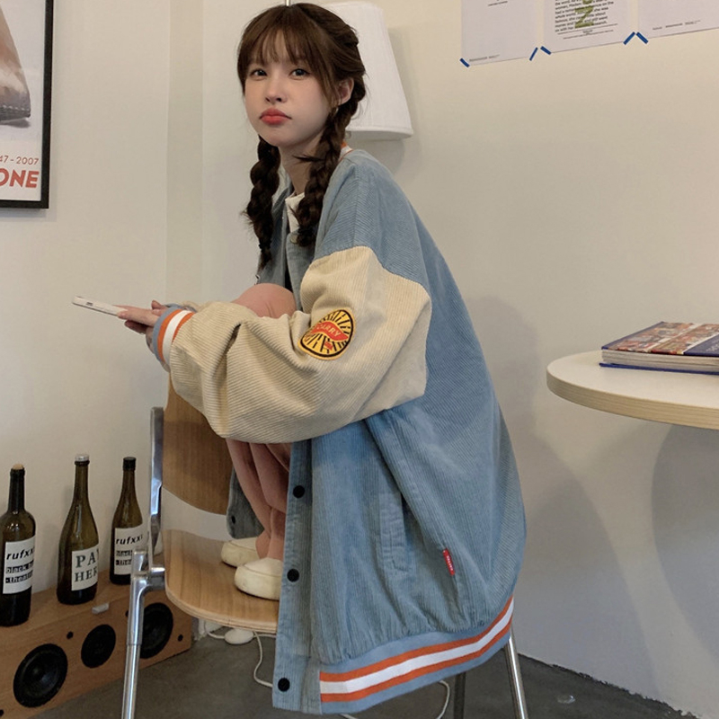 工裝燈芯絨外套女秋冬款加絨寬鬆韓版ins慵懶鹽系炸街棒球服