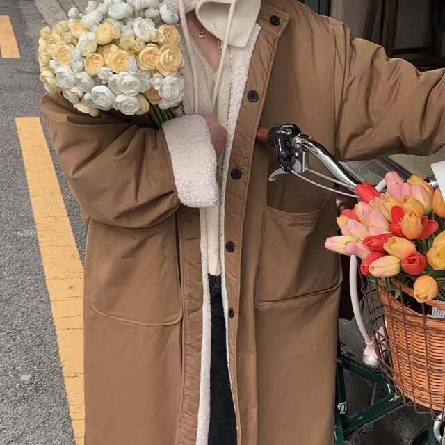 加厚 中長款兩面穿羊羔毛棉服外套風衣女