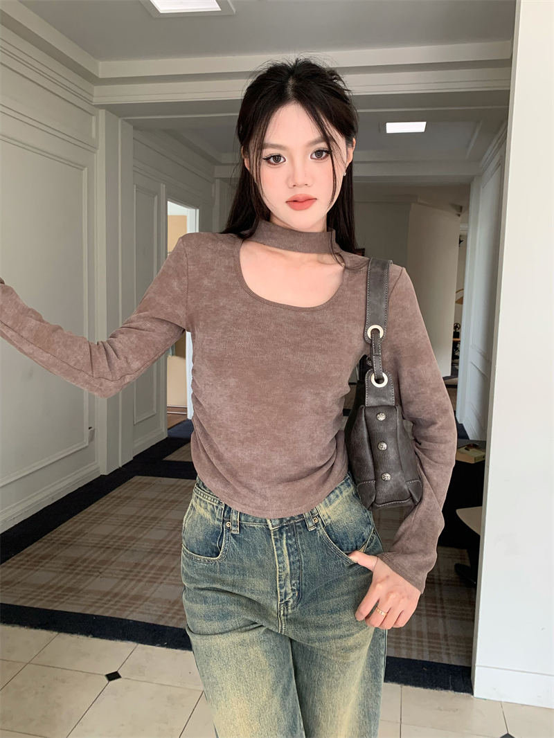 實拍 韓版小眾不規則設計感掛脖短款上衣